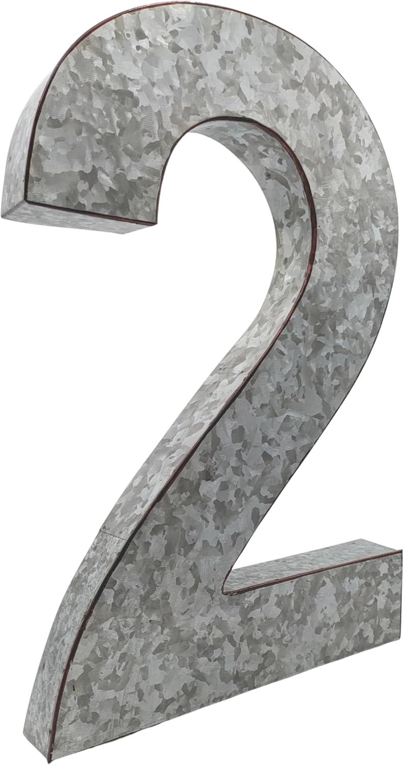 Science Purchase 20" Metal Number 2 (Two) Wall Decor, Silver with Rusted Edges, Galvanized Wall Mountable Decoration for Country, Mid-Century, or Farmhouse Themed Room or Event - Image 1